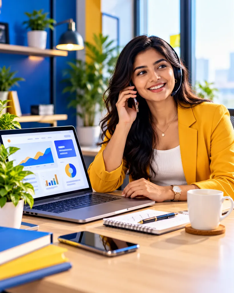 Friendly Trafyko marketing expert talking to a client on the phone